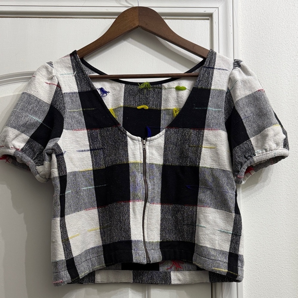 The Odells Checkered plaid Puff Sleeve Blouse - Black and White - Picture 7 of 7